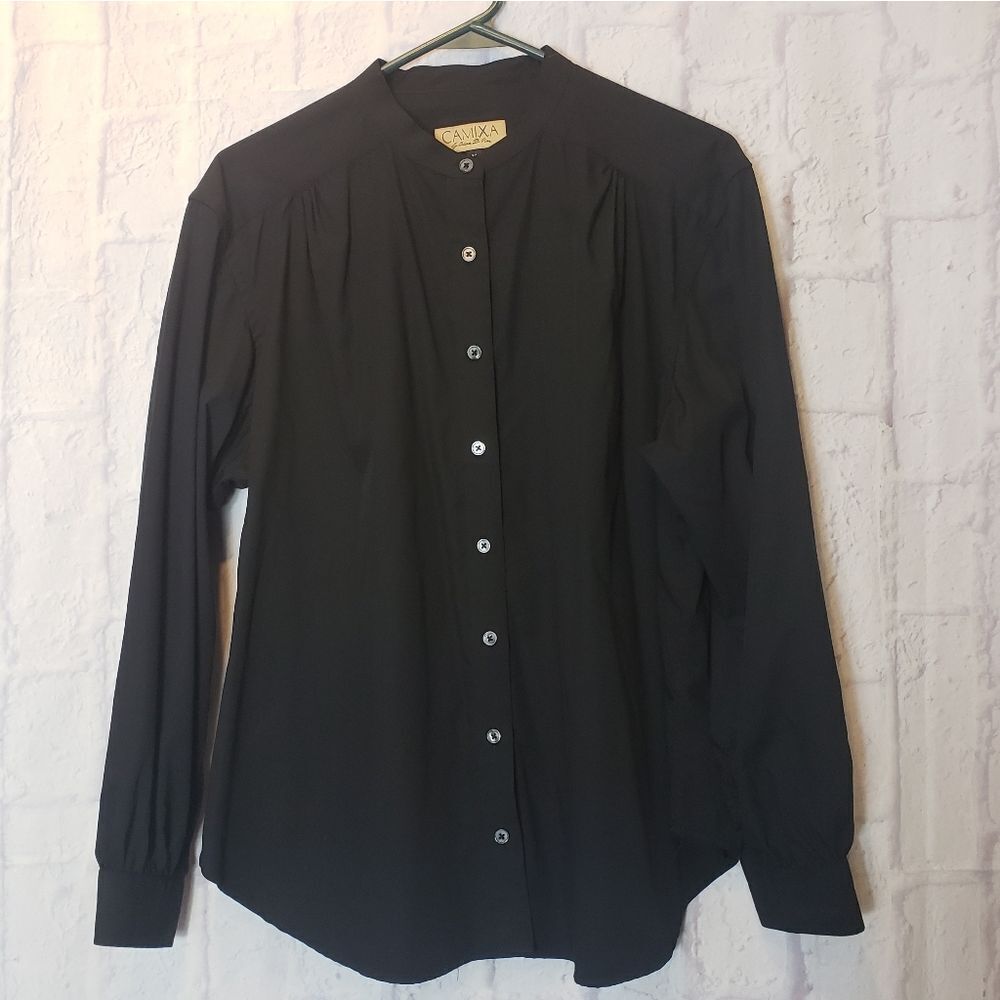 CAMIXA BY CELINA DI PISA Bamboo Blend Button Down Blouse Black Medium